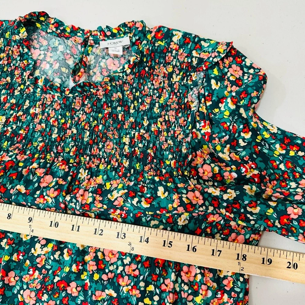 J. Crew Factory Smocked Ruffleneck‎ Top Small Viscose Multicolor